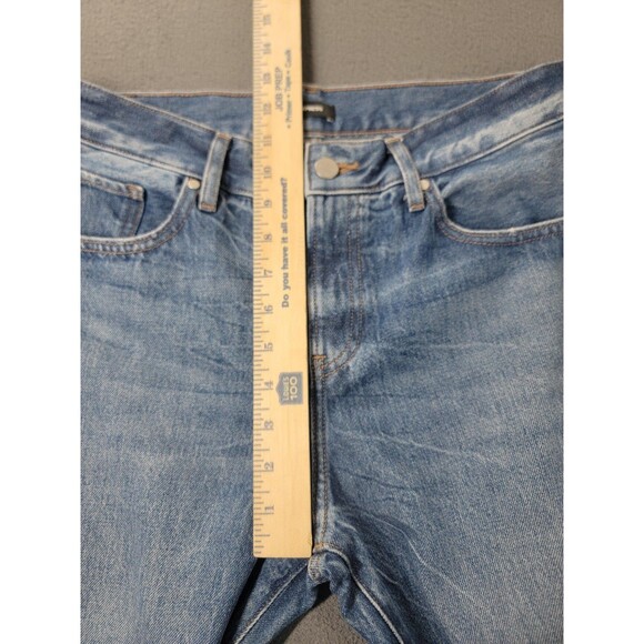 Express 70s Flare Jeans Womens 6R Blue Mid Rise Cotton Distressed Hem - Picture 7 of 14